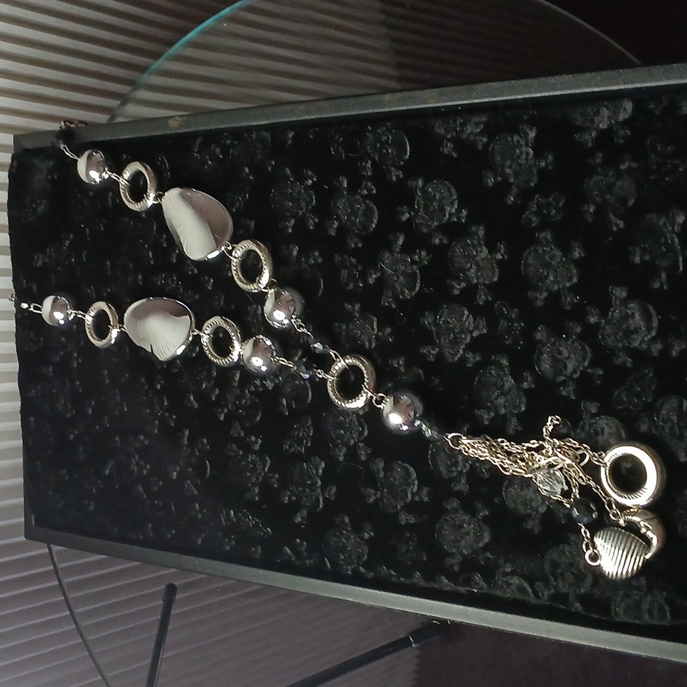 Paparazzi black/silver tone statement necklace with black beads earrings